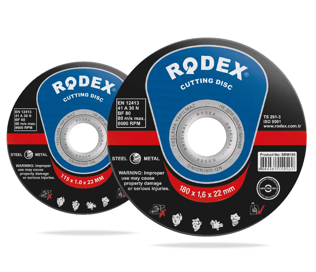 Диск отрезной по металлу RODEX 180*1,6*22 мм /SRM16180