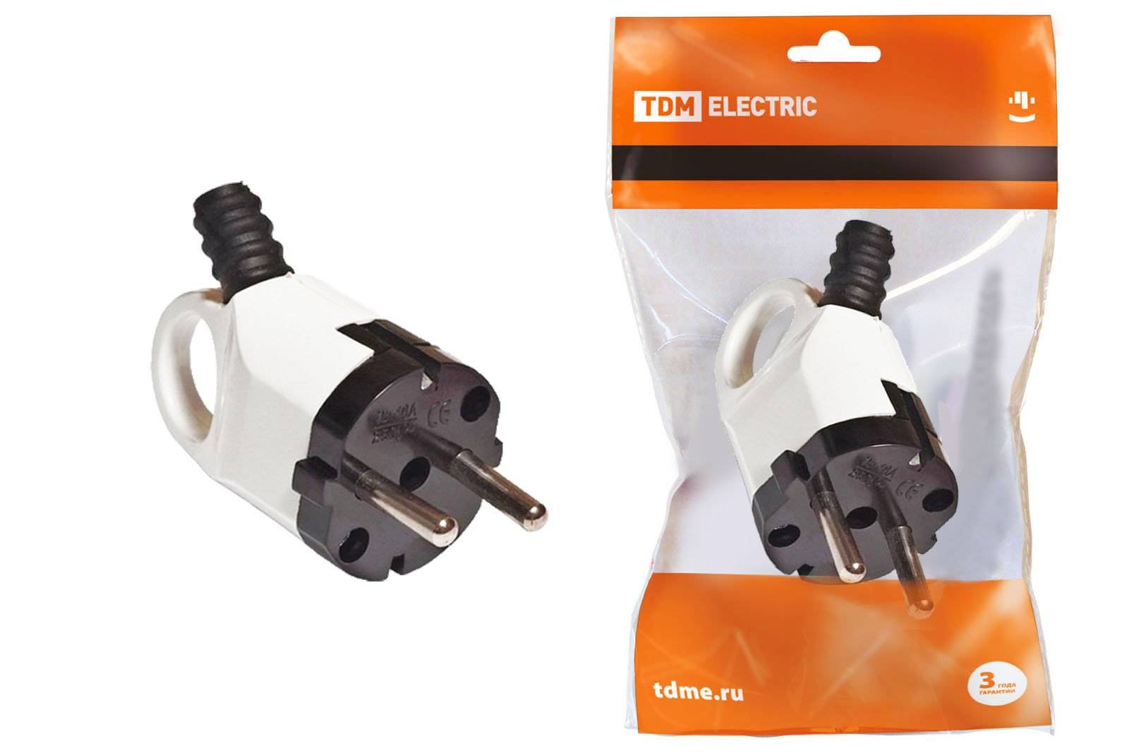 Вилка угловая с/з белая с ушком 16А 250В TDM/SQ1806-0005