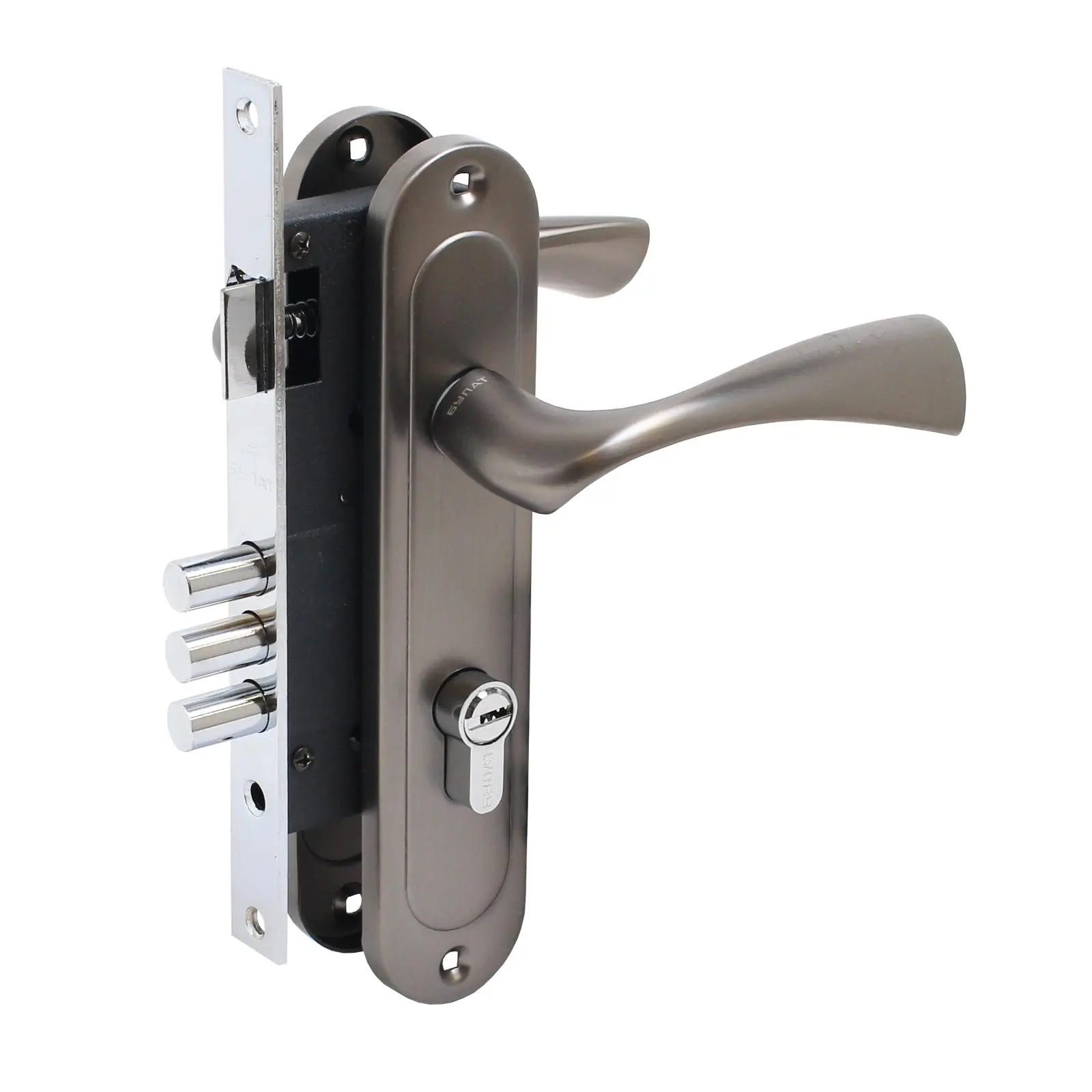 Замок врезной БУЛАТ ЗВ4-3.70.03.03 НОМОС графит 5 перф.кл. с ручкой /13972