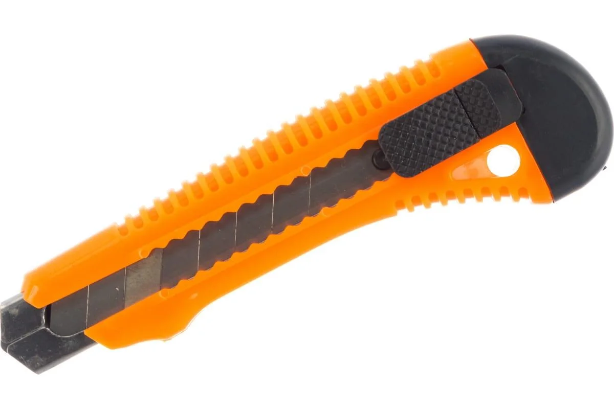 Нож с выдвижным лезвием 18мм, пласт. корпус, метал. направляющая Вихрь 10/2