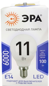 Лампа светодиодная ЭРА STD LED Р45-11W-860-11Вт шар холодный дневной свет/2608