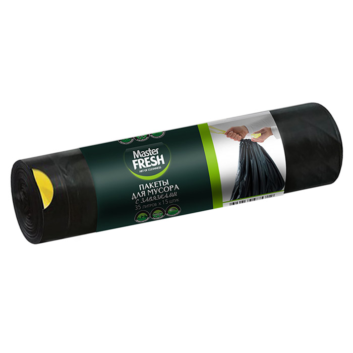 Пакеты для мусора Master fresh MFGB35-15R 35л (15шт) черные с завязками/18631/8317