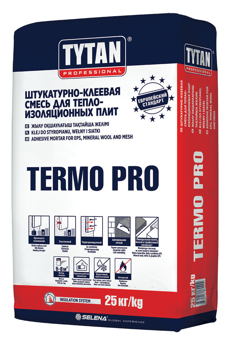 Клей TYTAN TERMO Pro для приклеивания пенополистирола и минераловых плит, 25 кг