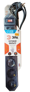 Сетевой фильтр ЭРА USF-5es-1.5m-USB-B черн/зазем/вык 5гн+2USB 1,5м/7001