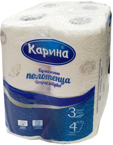 Полотенца бумажные "Карина" 4 шт трехслойные белые/1511