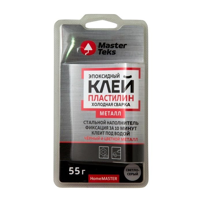 Клей-пластилин эпоксидный холодная сварка MasterTeks HomeMaster для металла 55гр светло-серый/3190