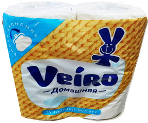 Туалетная бумага VEIRO Домашняя, белый 2 слоя, 4 рулона/8472