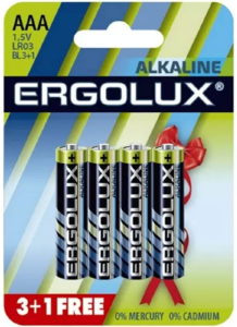  Ergolux   LR03 alkaline BL 3+1(FREE)(LR03 BL3+1 батарейка,1,5в)