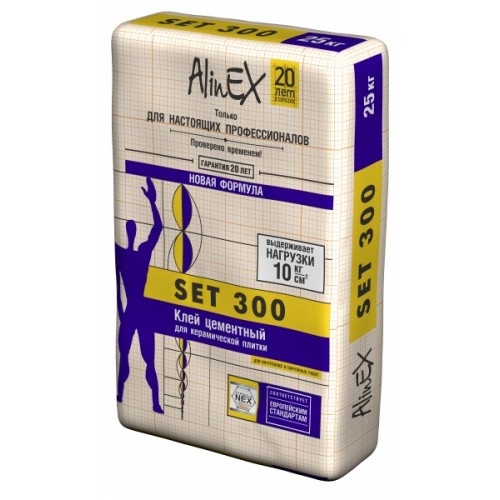 Клей AlinEX SET 300, 25 кг (для плитки, серый)/3556
