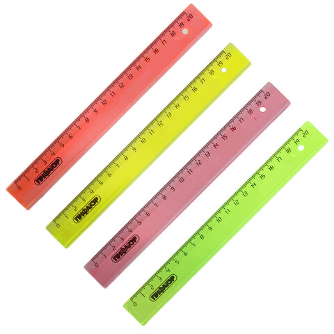 Линейка пластик 20 см. прозрачная , неоновая ассорти ПИФАГОР BRAUBERG /210605
