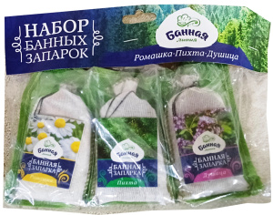 Набор запарок для бани (ромашка, пихта, душица) в сумке 3шт/30гр, БАННАЯ ЛИНИЯ/11-716