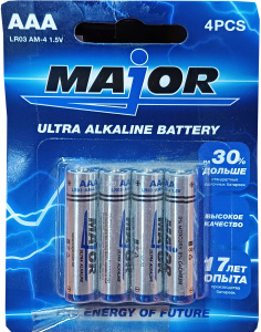 Батарейка MAJOR 1.5 V-LR03/AAA (4 шт) мизин.