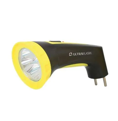 Фонарь LED 3804M аккум.220В черн/желт. 4LED SLA пластик, коробка Ultraflash/0061