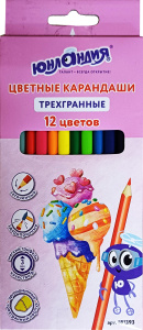 Карандаши цветные ЮНЛАНДИЯ 12 цветов,трехгранные заточенные/181393