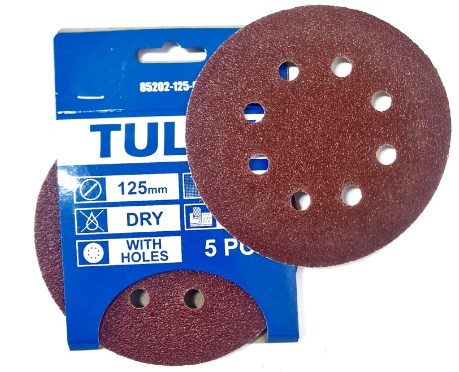 Диск шлифовальный универсал TULEX 85202-125-320 8 отверстий, на велкро основе, d 125мм Р320 (5шт)