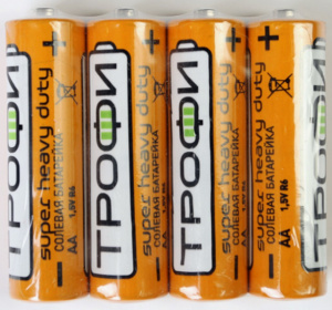 Батарейки ТРОФИ R6(4)/AA-1.5V (спайка 4шт)/0217