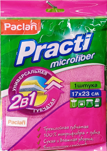 Салфетка Paclan Practi из микрофибры губчатая трехслойная 2в1 17*23 см, 1шт