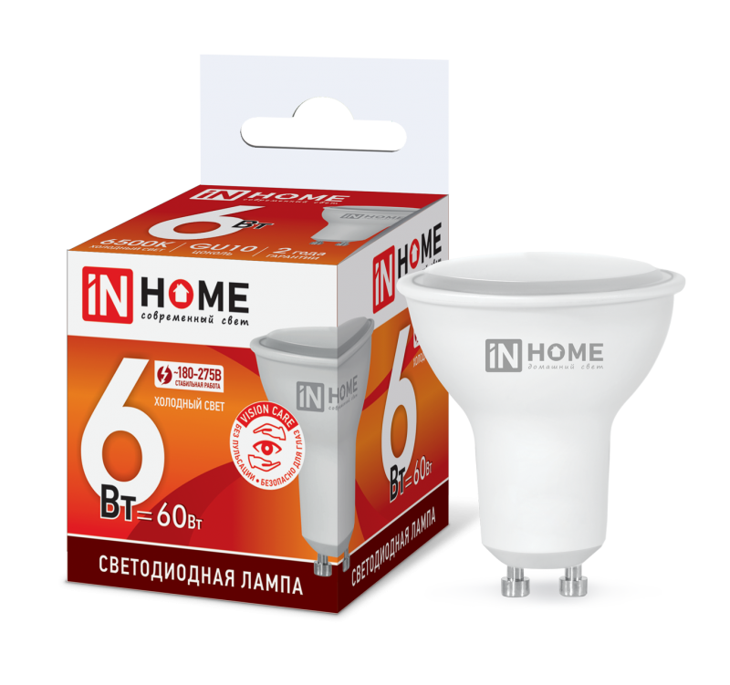 Лампа светодиод. IN HOME LED-JCDRC-VC 6Вт 4000К нейтр. бел. GU10 230В /540902