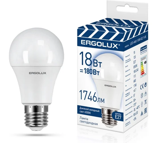 Лампа ERGOLUX LED-A60-18W-E27-6K /0025