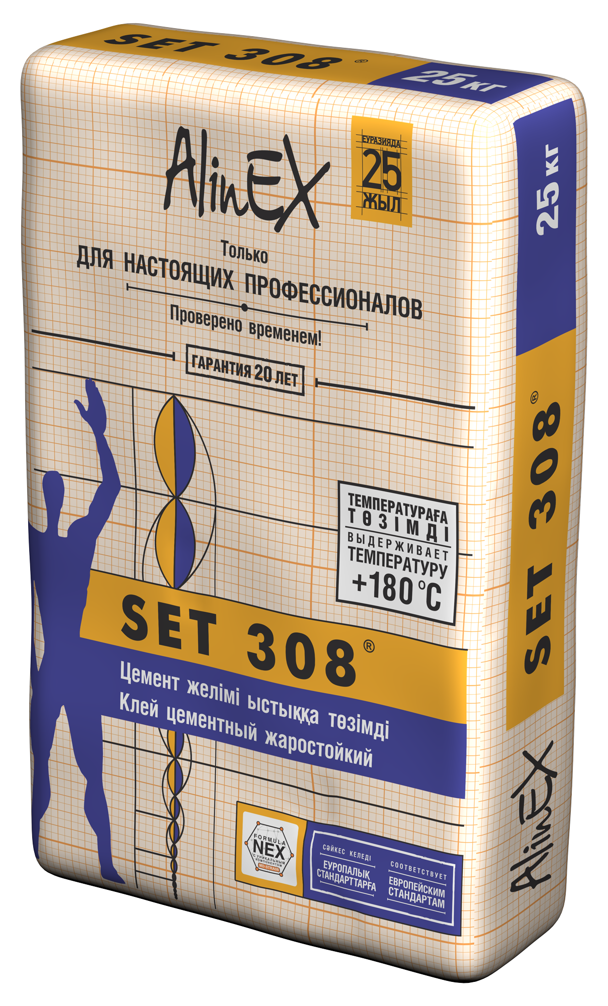 Клей AlinEX SET 308, 25 кг (для плитки, печи, камины, серый)/3561