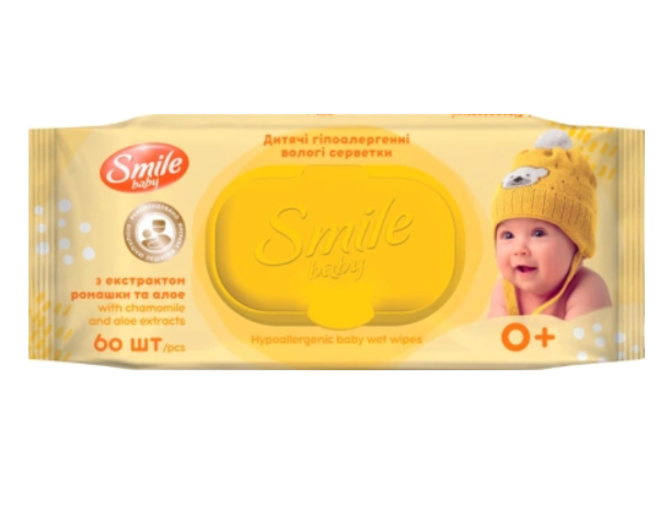 Салфетки влажные Смайл Baby 60шт Алоэ ромашка