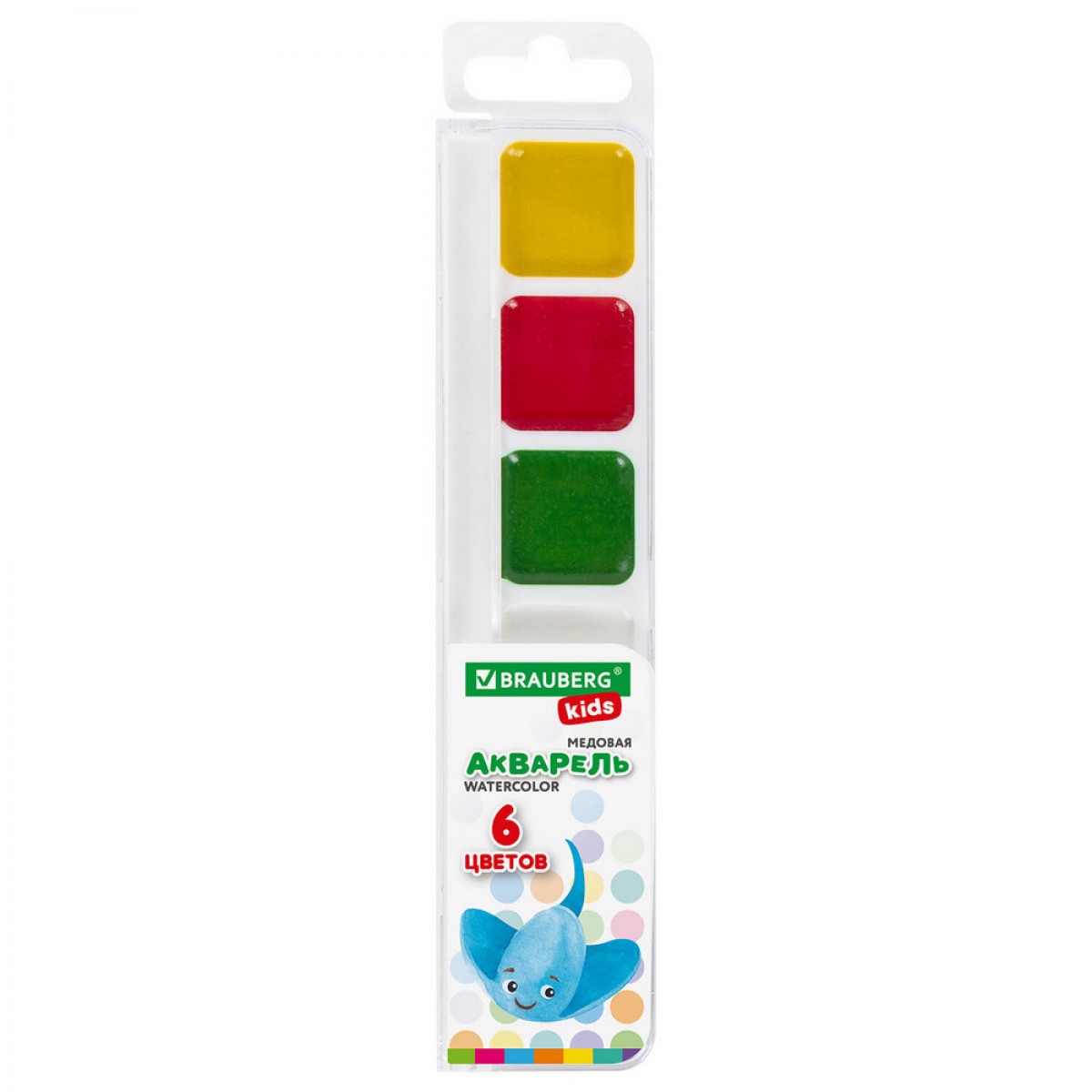 Краски акварельные BRAUBERG KIDS 6 цветов медовые 192281