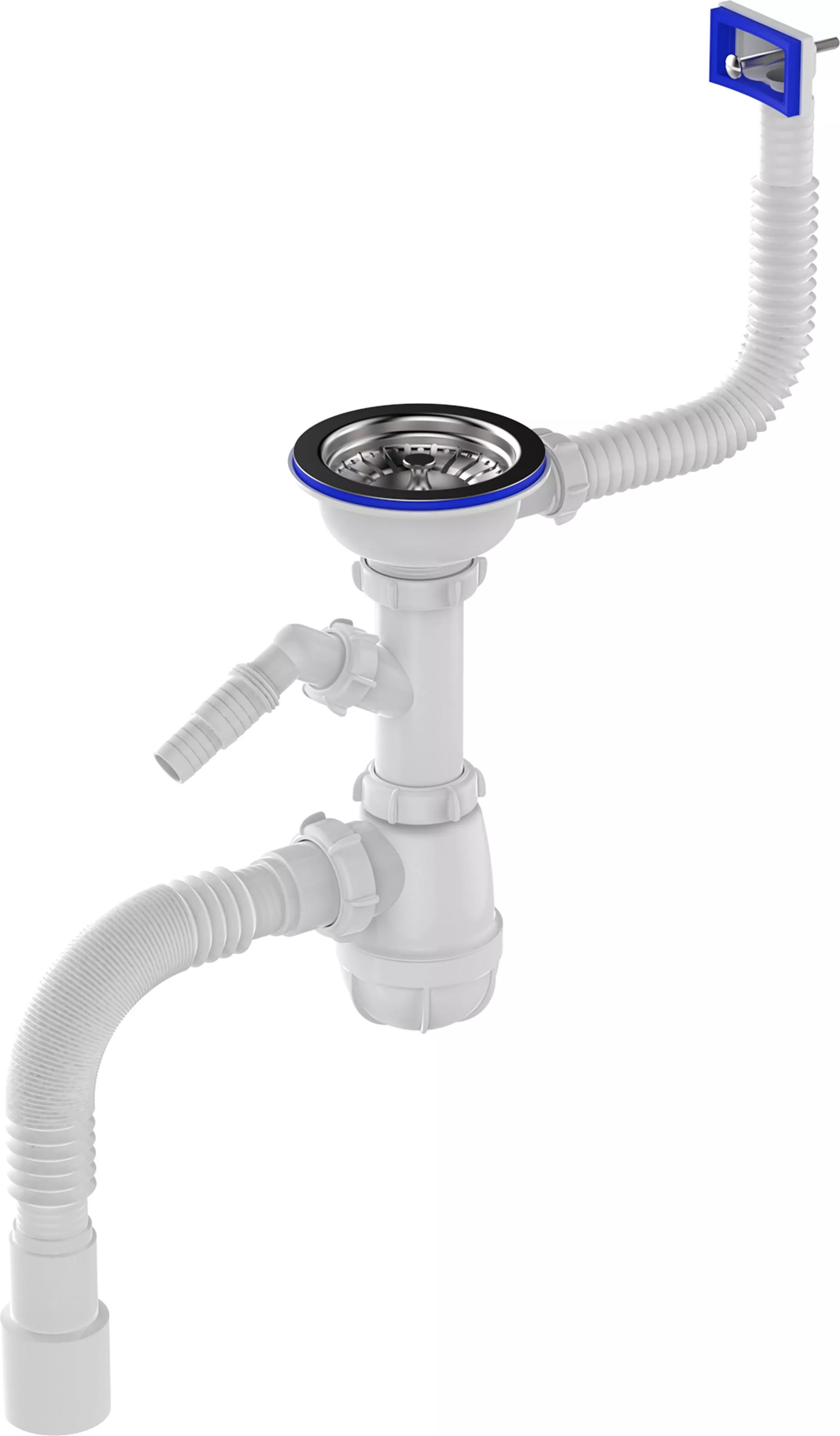 Сифон В0147 для мойки 3 1/2*40 с мет. реш. с прямоуг. переливом с отв. с/м с г.т. 40*40/50/15816