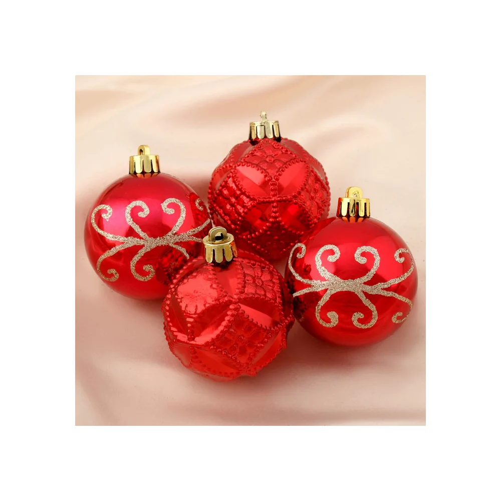 Набор шаров пластик d-6 см, 12шт "Нефертити" красный 4196393