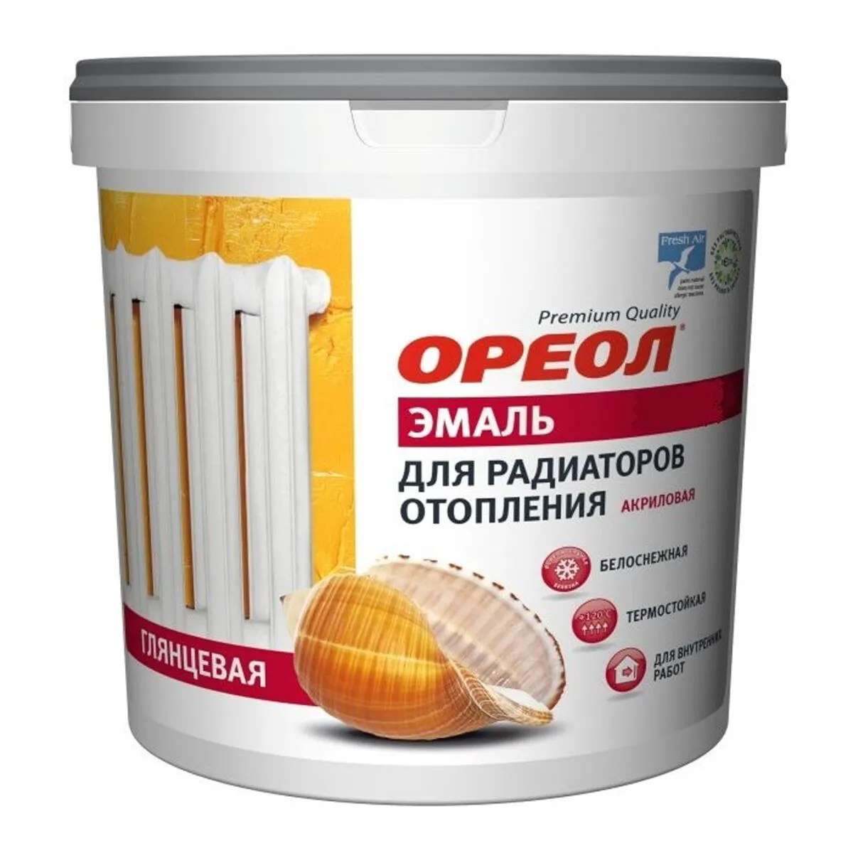Эмаль для радиаторов ОРЕОЛ АКРИЛ 0,5 кг белая глянец (0497)/17767