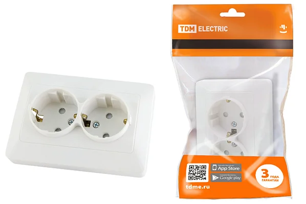 Розетка двойная 2П+3 16А 250В белая Ильмень TDM/1823-0012