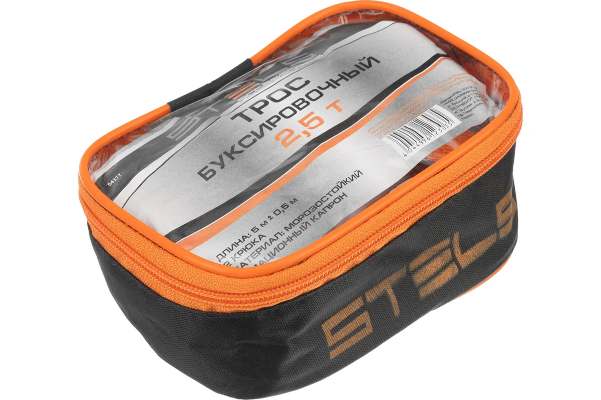 Трос буксировочный STELS 12 тон, 2 крюка, сумка на молнии / 54384
