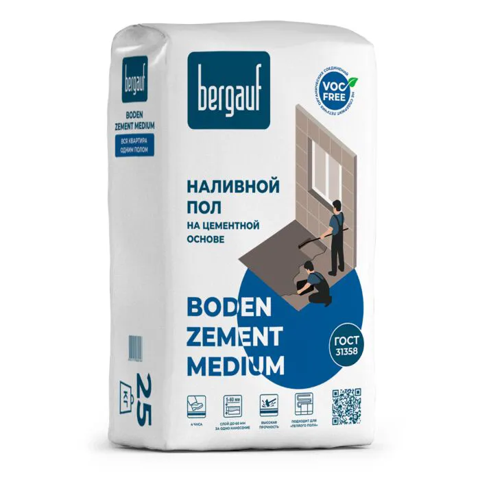 Наливной пол самовыравнивающийся BERGAUF Boden Zement Medium 20кг/1595