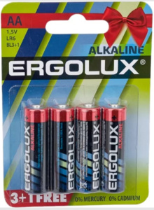  Ergolux   LR6 alkaline BL 3+1(FREE)(LR6 BL3+1 батарейка,1,5в)