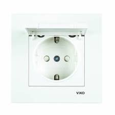 Розетка VIKO одинарная с/з белая с крышкой 90960012
