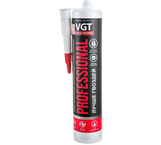 Клей VGT PROFESSIONAL акриловый монтажный универсальный 0,35кг белый