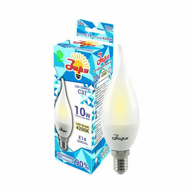 Лампа LED ЗАРЯ С35F(C37F) 8W/4200K/E14 свеча Стандарт /1622