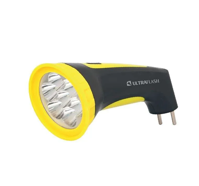 Фонарь LED 3807M аккум.220В черный/желтый 7LED 2 режима, SLA пластик, коробка Ultraflash/0064