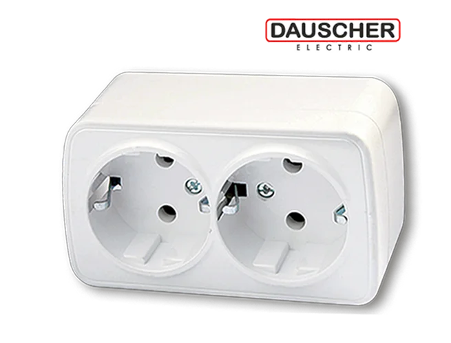 Белая розетка двойная б/з PONY 900-0200-908Р пластик /Ш23048/7230