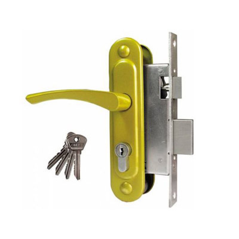 Замок врезной ОМЕГА ЗВ7 цилиндровый с ручкой золото /3795