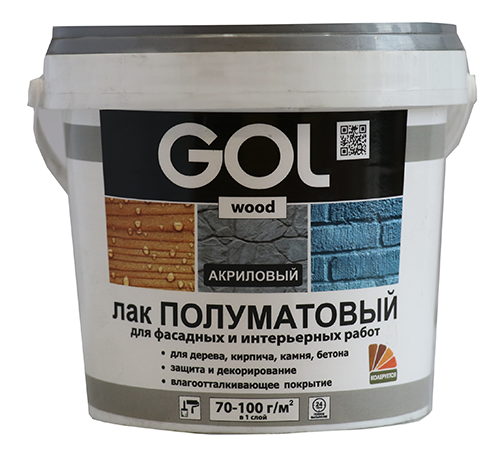 Лак акриловый полуматовый по дереву и другим поверхностям 2.4 кг,  GOOLwood 290-M-2,4/290