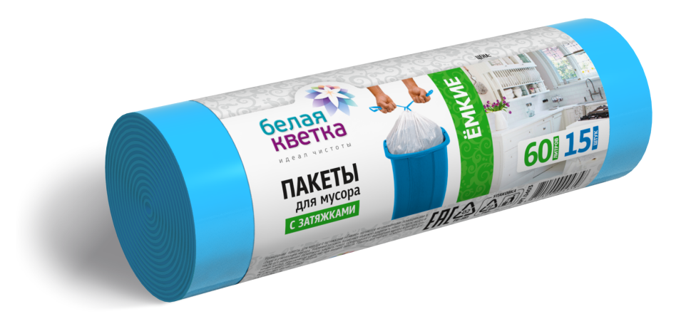 Пакеты для мусора БЕЛАЯ КВЕТКА 35л 15шт 0401/4334