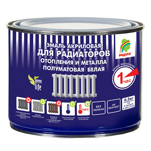 Эмаль для металла и радиаторов отопления РАДУГА-178 полуматовая акрилов 1 кг /0222