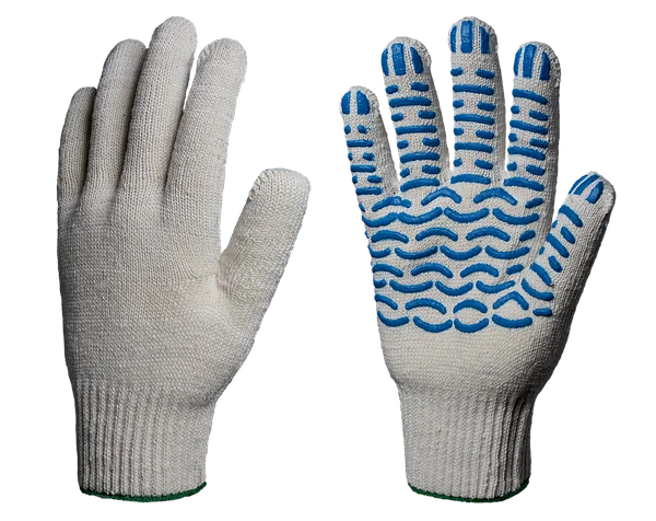 Перчатки х/б ПВХ "волна" 4-х нитка СЕРЫЕ ЭКОНОМ /9190/4245