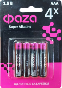 ААА щелочная батарейка LR03 ФАZА Super Alkaline BL-4  1/4/48/576