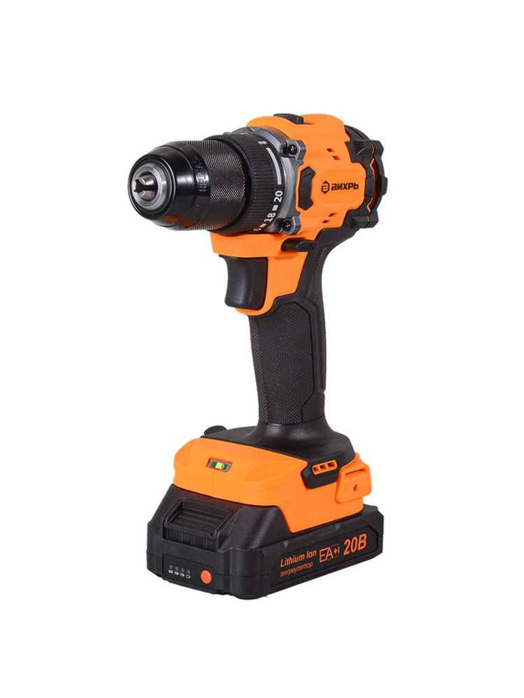 Дрель-шуруповерт аккумуляторная ДА-20Л-2К/БП (2,0 А/ч) (бесщеточный двигатель, 70Нм) ЕА+ Вихрь (С)
