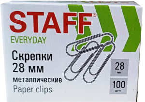 Скрепки STAFF EVERYDAY 28 мм. металлич. 100 шт 220012