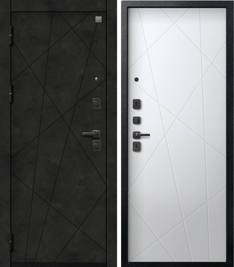 Дверь V-16 Черный муар/Бетон темный-Кашемир белый 860*2050мм ЛЕВАЯ/11755