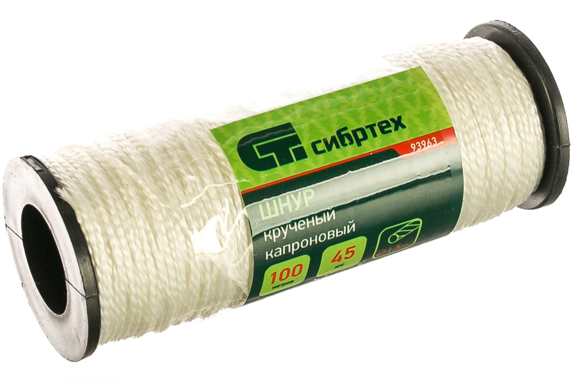 Шнур крученый капроновый 1,5мм*100м (катушка) /Сибртех 93963