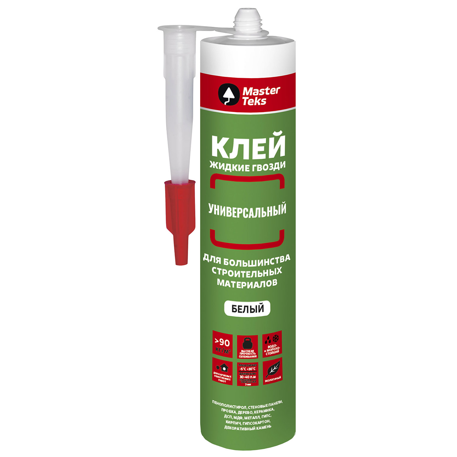 Клей полимерный Жидкие гвозди MasterTeks 90кг/м2 универсальный 440гр белый (Россия)/1661