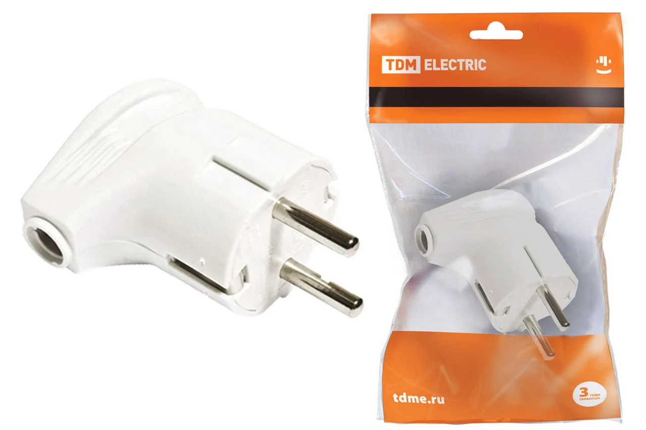 Вилка угловая с/з белая 16А 250В TDM/SQ1806-0007